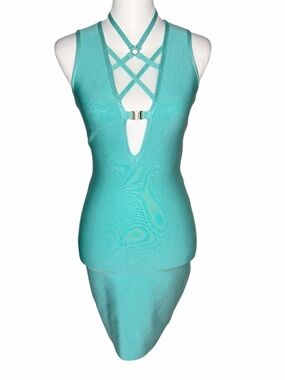 Miss Circle Aqua Strappy Cutout Bodycon Dress Size M